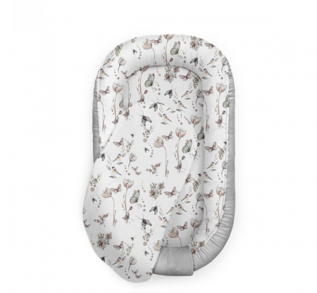 Perne, pilote si babynest - Suport de dormit Babynest Premium Bumbac si Catifea Nature Soft Grey by BabySteps, 70x35 cm