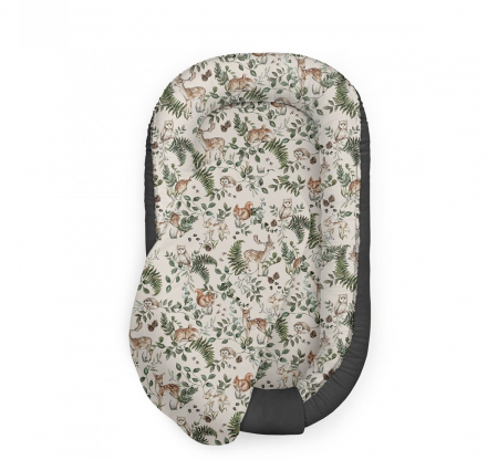 Perne, pilote si babynest - Suport de dormit Babynest Premium Bumbac si Catifea Animals Garden by BabySteps, 70x35 cm