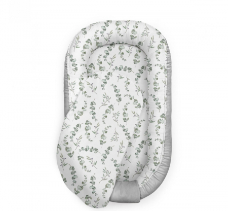 Perne, pilote si babynest - Suport de dormit Babynest Premium Bumbac si Catifea Eucalipt Soft Grey by BabySteps, 70x35 cm