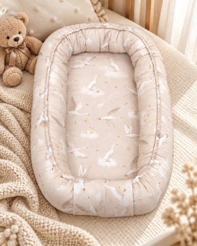Suport de dormit Babynest, Reversibil, 80x45 cm, Bumbac Gasca bej