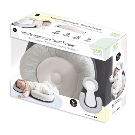 Suport de somn 2 in 1, Anti plagiocefalie si antireflux, Sustine vertebra cervicala, Tesatura respirabila, Cu insertie detasabila, Sweet Dreams, Gri [4]