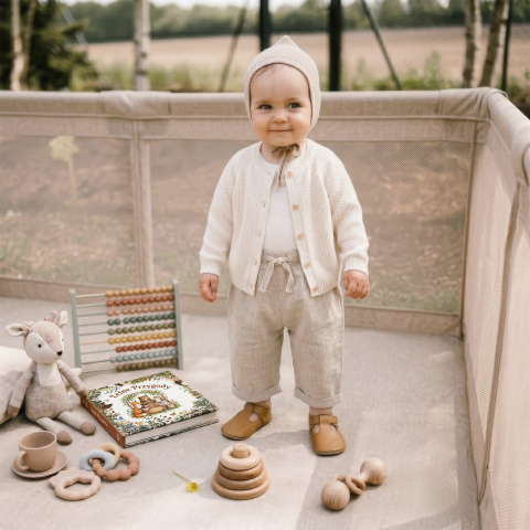 Țarc pliabil copii Kidwell FANKO 130x130 cm Beige, pentru apartament, spațiu optimizat, sigur, 0–6 ani [11]