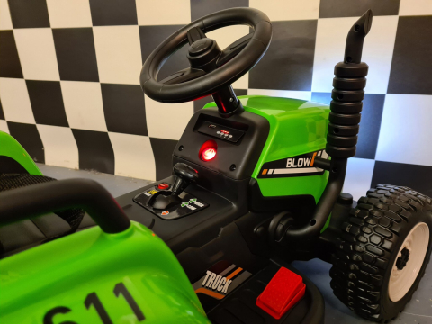 Tractor electric copii 12V cu remorcă și telecomandă, 2 motoare, scaun piele, verde [6]