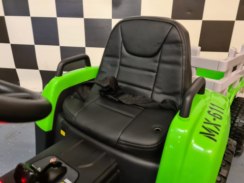 Tractor electric copii 12V cu remorcă și telecomandă, 2 motoare, scaun piele, verde [7]