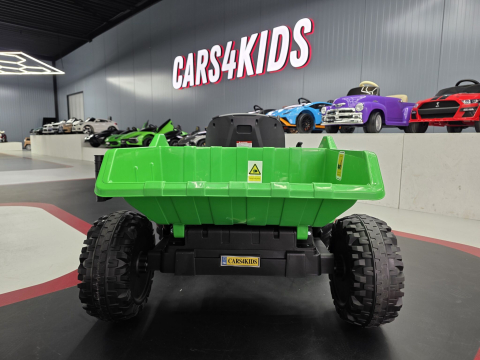 Tractor electric copii 24V cu remorcă basculabilă, 2 motoare, telecomandă și Bluetooth, verde [6]