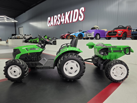 Tractor electric copii 24V cu remorcă basculabilă, 2 motoare, telecomandă și Bluetooth, verde [2]