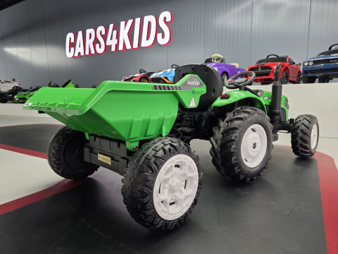 Tractor electric copii 24V cu remorcă basculabilă, 2 motoare, telecomandă și Bluetooth, verde [4]