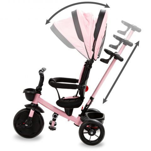Tricicleta pentru copii Kidwell Axel Gri cu sezut rotativ, roti din spuma EVA, suport pentru picioare, control parental, suport pentru pahar, centura de siguranta, greutate admisa 25 kg, Roz [6]