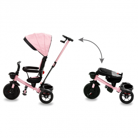 Tricicleta pentru copii Kidwell Axel Gri cu sezut rotativ, roti din spuma EVA, suport pentru picioare, control parental, suport pentru pahar, centura de siguranta, greutate admisa 25 kg, Roz [4]