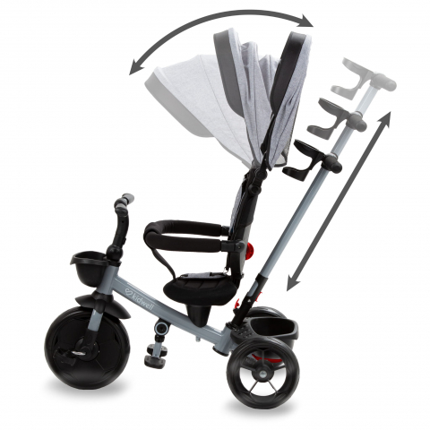 Tricicleta pentru copii Kidwell Axel Gri cu sezut rotativ, roti din spuma EVA, suport pentru picioare, control parental, suport pentru pahar, centura de siguranta, greutate admisa 25 kg, Gri [5]