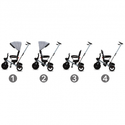 Tricicleta pentru copii Kidwell Axel Gri cu sezut rotativ, roti din spuma EVA, suport pentru picioare, control parental, suport pentru pahar, centura de siguranta, greutate admisa 25 kg, Gri [12]