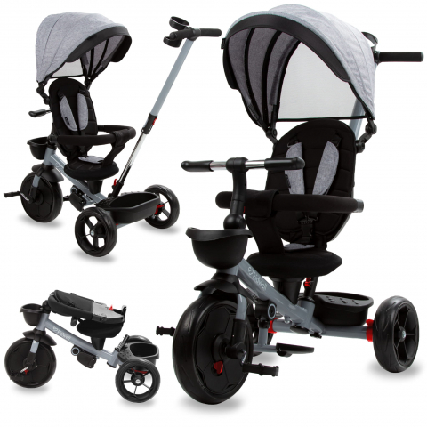 Plimbare & Relaxare - Tricicleta pentru copii Kidwell Axel Gri cu sezut rotativ, roti din spuma EVA, suport pentru picioare, control parental, suport pentru pahar, centura de siguranta, greutate admisa 25 kg, Gri