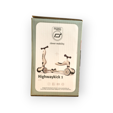 Trotinetă copii 2in1 premium Scoot & Ride HighwayKick 1 Ash, cu șezut, sistem anti-răsturnare, reglabilă 1–5 ani (max. 50 kg) [48]