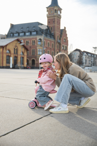 Trotinetă copii 2in1 premium Scoot & Ride HighwayKick 1 Rose, cu șezut, sistem anti-răsturnare, reglabilă 1–5 ani (max. 50 kg) [16]