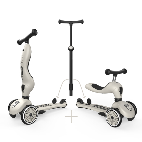 Trotinete transformabile 1–5 ani (cu scaun / 2in1) - Trotinetă copii 3in1 premium Scoot & Ride HighwayKick 1 Push and Go Miffy, cu șezut și mâner pentru părinte, sistem anti-răsturnare, 1–5 ani (max. 50 kg)
