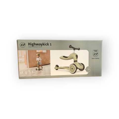 Trotinetă copii 2in1 premium Scoot & Ride HighwayKick 1 Olive, cu șezut, sistem anti-răsturnare, reglabilă 1–5 ani (max. 50 kg) [10]