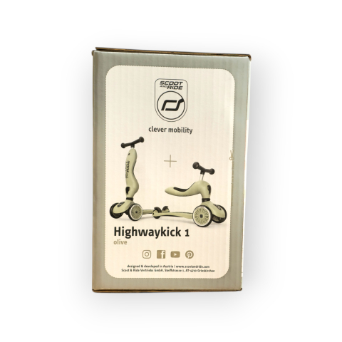 Trotinetă copii 2in1 premium Scoot & Ride HighwayKick 1 Olive, cu șezut, sistem anti-răsturnare, reglabilă 1–5 ani (max. 50 kg) [11]