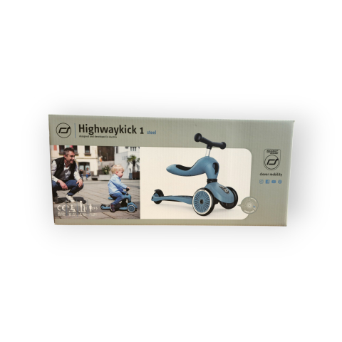 Trotinetă copii 2in1 premium Scoot & Ride HighwayKick 1 Steel, cu șezut, sistem anti-răsturnare, reglabilă 1–5 ani (max. 50 kg) [48]