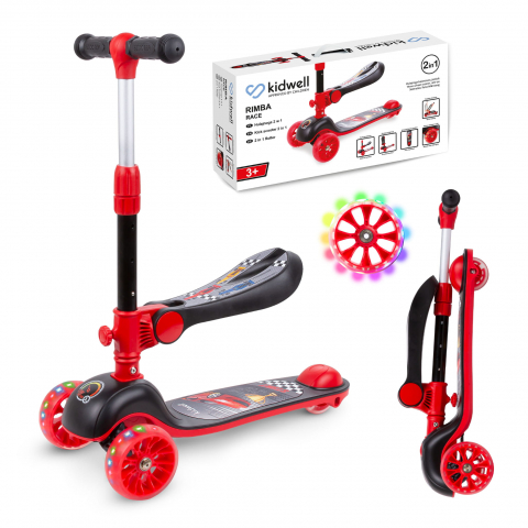 Trotinete - Trotineta copii cu sezut, transformabila 2in1, pliabila, cu lumini LED, Rimba Race, 1-5 ani, pana la 50 kg, Kidwell