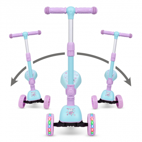 Trotineta copii cu sezut, transformabila 2in1, pliabila, cu lumini LED, Rimba Unicorn, 1-5 ani, pana la 50 kg, Kidwell [3]