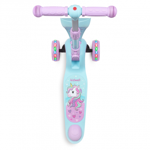 Trotineta copii cu sezut, transformabila 2in1, pliabila, cu lumini LED, Rimba Unicorn, 1-5 ani, pana la 50 kg, Kidwell [9]