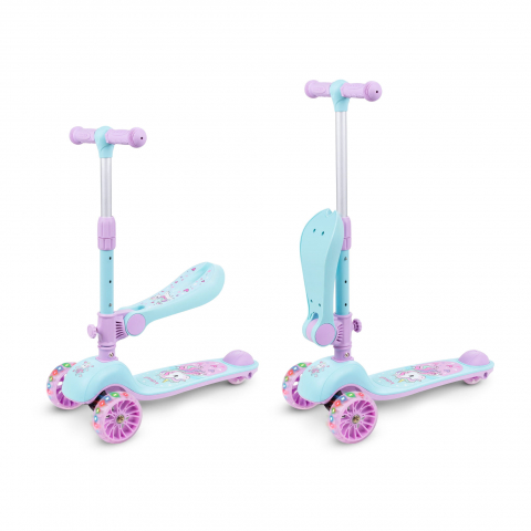 Trotineta copii cu sezut, transformabila 2in1, pliabila, cu lumini LED, Rimba Unicorn, 1-5 ani, pana la 50 kg, Kidwell [5]