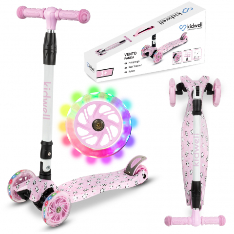 Trotinete - Trotineta copii pliabila, reglabila, roti luminoase, Vento Panda, 3+ ani, pana la 50 kg, Kidwell