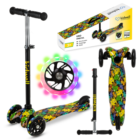 Trotineta pliabila cu roti luminoase, 3 ani + - Trotineta copii, reglabila, roti luminoase, Uno Orbitail, 3+ ani, pana la 25 kg, Kidwell