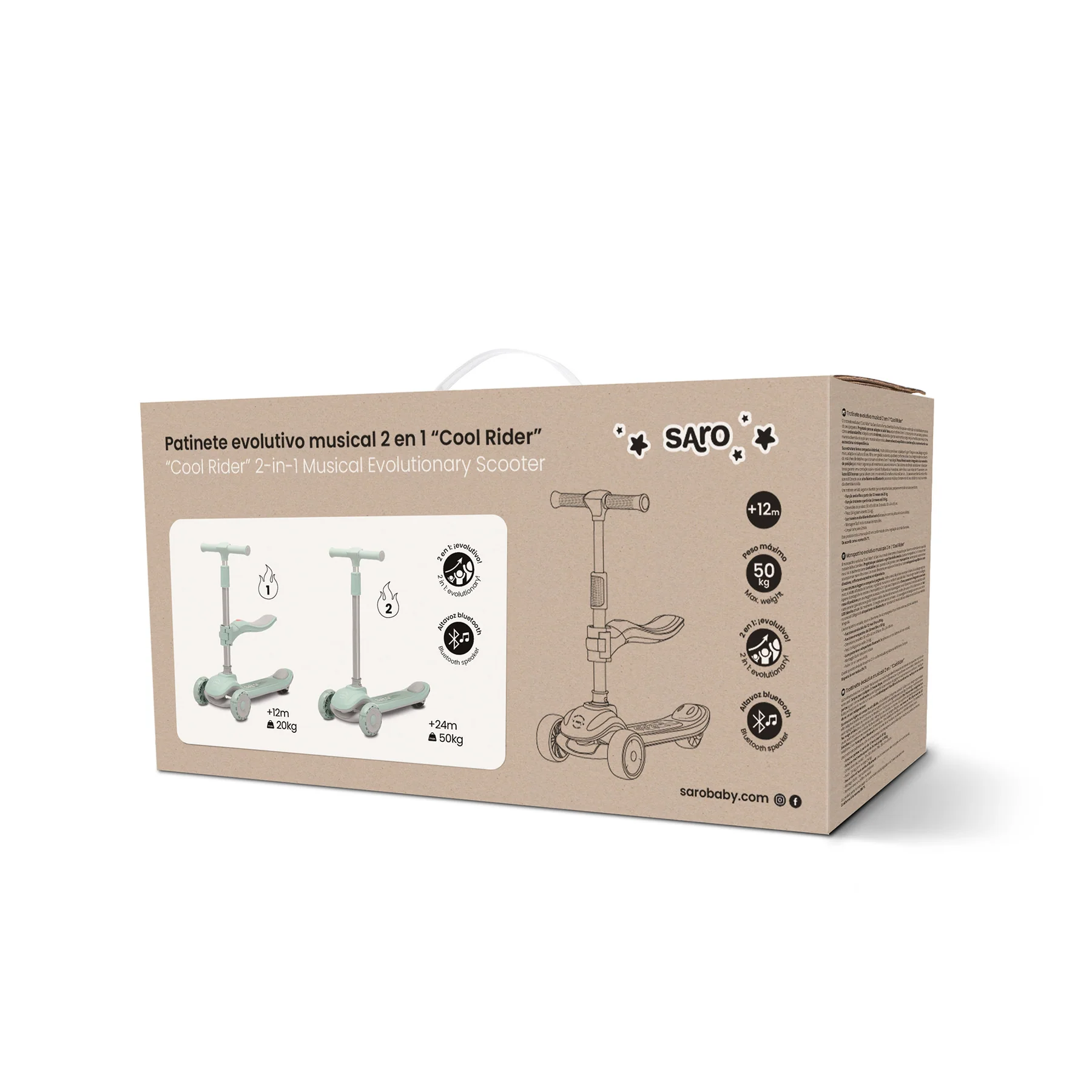 Trotinetă evolutivă 2 în 1 Saro “Cool Rider” Pink, 12 luni+, pliabilă, cu scăunel, Bluetooth + difuzor, roți LED, frână spate, max. 50 kg [9]