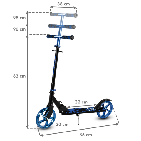 Trotinetă pliabilă Kidwell BLAST Blue, roți mari 200 mm, rulmenți ABEC-7, ultra ușoară 3.8 kg, 100 kg, 8+ ani [8]