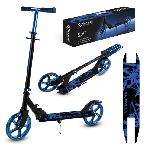 Trotinete cu 2 roti - Trotinetă pliabilă Kidwell BLAST Blue, roți mari 200 mm, rulmenți ABEC-7, ultra ușoară 3.8 kg, 100 kg, 8+ ani