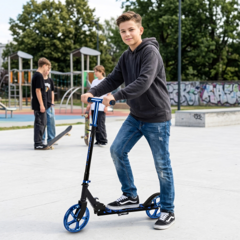 Trotinetă pliabilă Kidwell BLAST Blue, roți mari 200 mm, rulmenți ABEC-7, ultra ușoară 3.8 kg, 100 kg, 8+ ani [9]