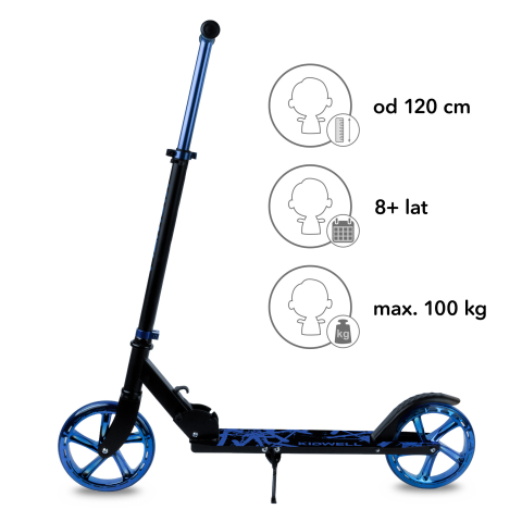 Trotinetă pliabilă Kidwell BLAST Blue, roți mari 200 mm, rulmenți ABEC-7, ultra ușoară 3.8 kg, 100 kg, 8+ ani [6]