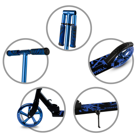 Trotinetă pliabilă Kidwell BLAST Blue, roți mari 200 mm, rulmenți ABEC-7, ultra ușoară 3.8 kg, 100 kg, 8+ ani [7]