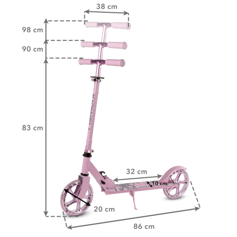 Trotinetă pliabilă Kidwell BLAST Light Pink, roți mari 200 mm, rulmenți ABEC-7, ultra ușoară 3.8 kg, 100 kg, 8+ ani [8]