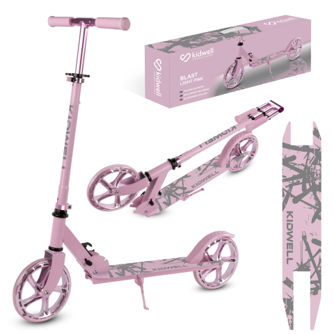 Trotinete cu 2 roti - Trotinetă pliabilă Kidwell BLAST Light Pink, roți mari 200 mm, rulmenți ABEC-7, ultra ușoară 3.8 kg, 100 kg, 8+ ani