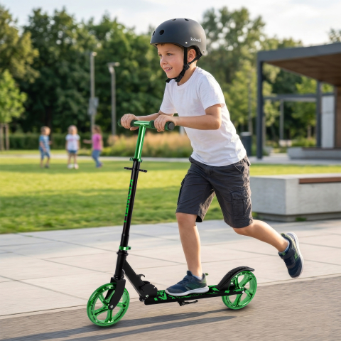 Trotinetă pliabilă Kidwell BLAST Light Green, roți mari 200 mm, rulmenți ABEC-7, ultra ușoară 3.8 kg, 100 kg, 8+ ani [9]
