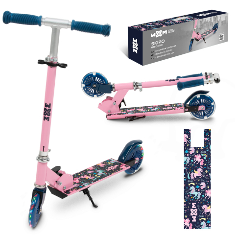 Trotinete - Trotineta pliabila, WXM, SKIPO Unicorn, aluminiu, roti LED 120mm, pana la 50 kg, multicolor