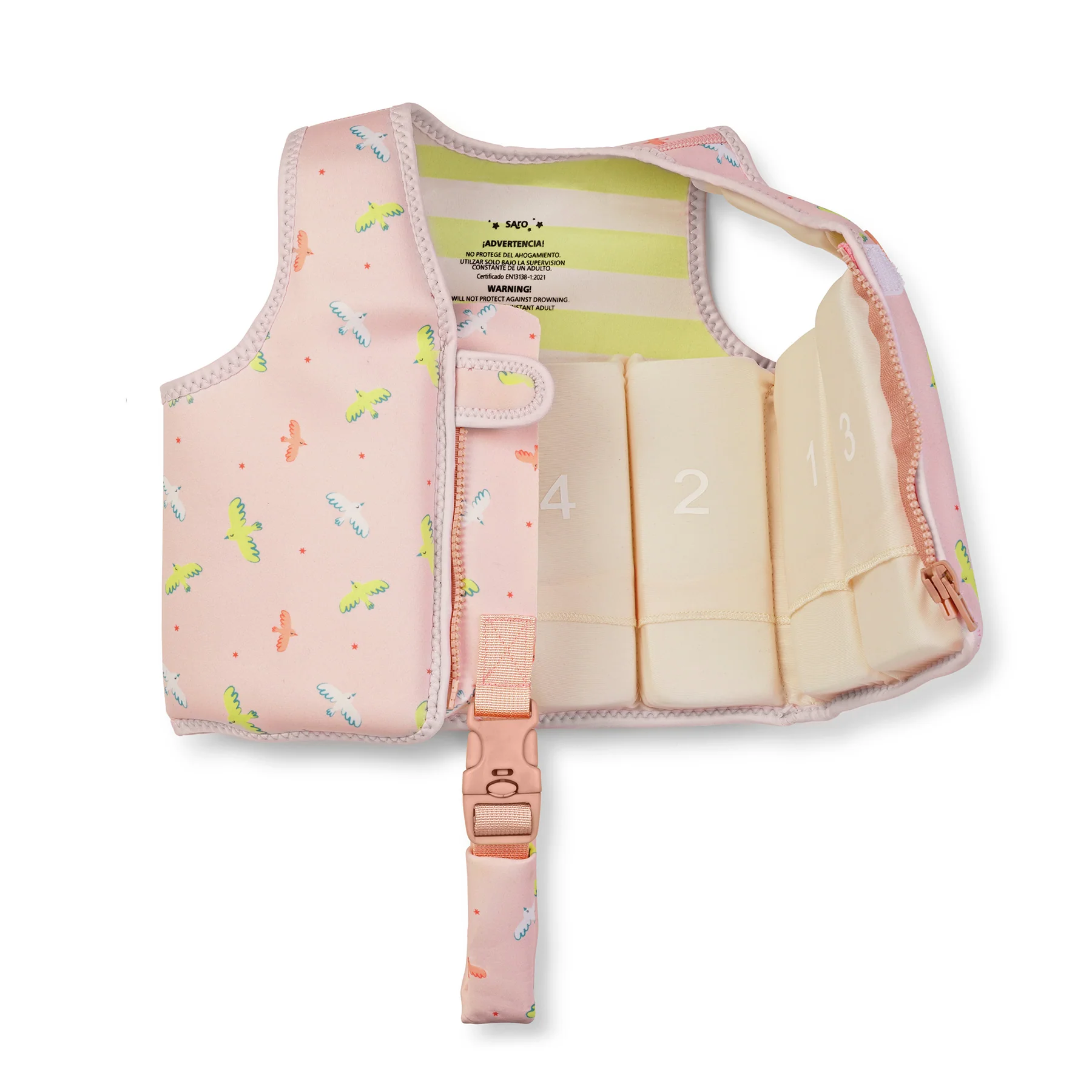 Veste de inot pentru copii - Vestă de Înot Copii cu Protecție UV UPF 50+ Tropicool Pink by Saro – Vestă Flotabilă Evolutivă 1-3 Ani
