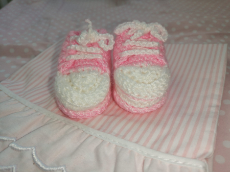 Botosei Fetite Roz Crosetati Handmade, bambus, 0-3 luni [2]