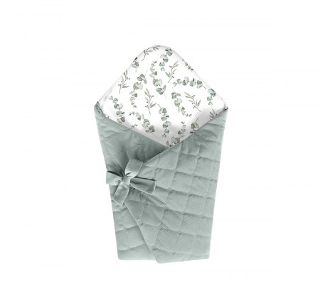 Paturici - Wrap Babyhorn nou nascut, Paturica de infasat cu doua fete, Cu multiple utilizari, Din bumbac si catifea, Eucalipt Mint