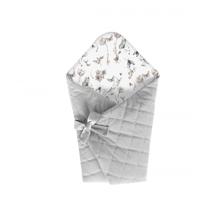 Paturici - Wrap Babyhorn nou nascut, Paturica de infasat cu doua fete, Cu multiple utilizari, Din bumbac si catifea, Nature Grey