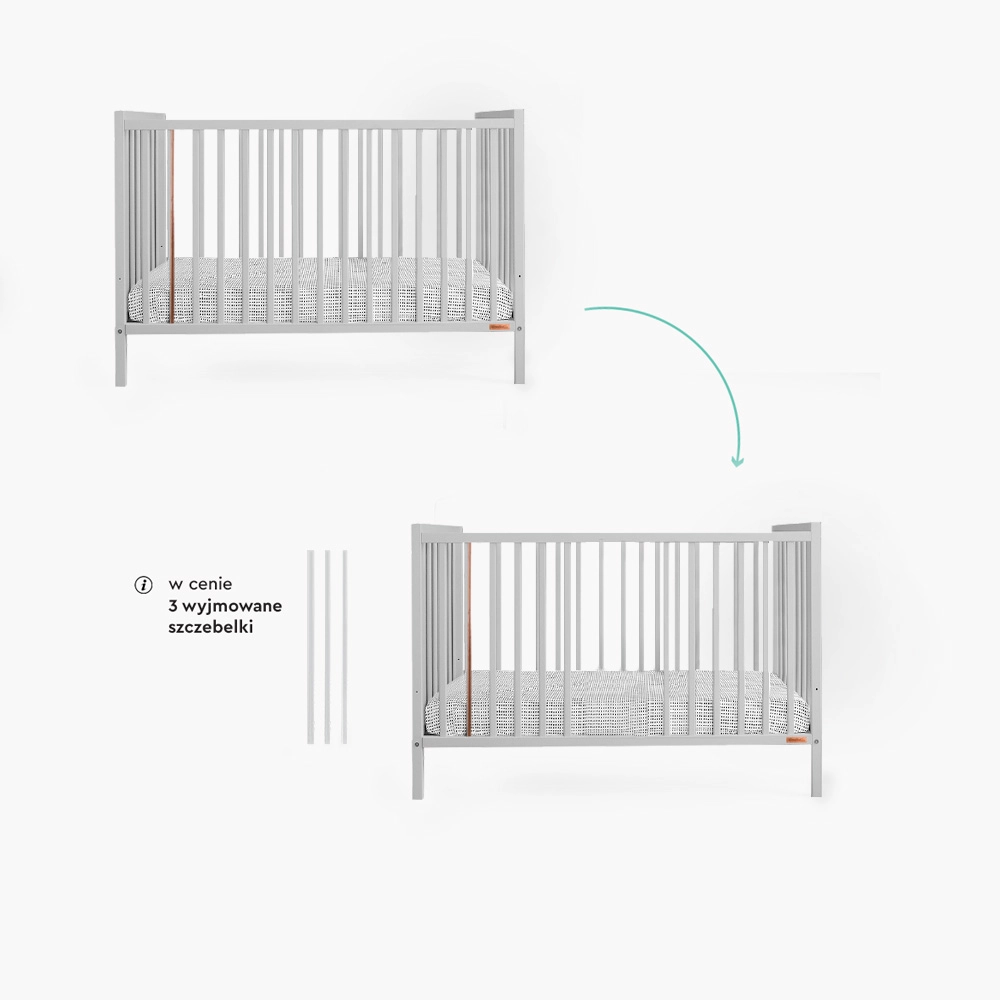 Patut din lemn pentru bebe, inaltime saltea reglabila, Stardust  Craft gri 120A 60 cm [2]