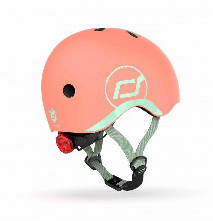 Casti protectie sport - Casca de protectie pentru copii, sistem de reglare magnetic cu led, XXS-S, 45-51 cm, 1 an+, Peach, Scoot & Ride