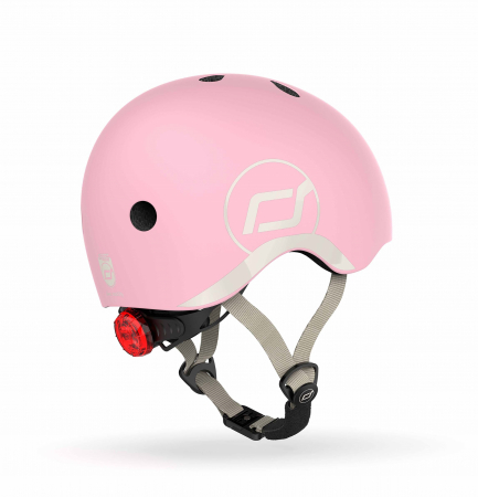 Casti protectie sport - Casca de protectie pentru copii, sistem de reglare magnetic cu led, XXS-S, 45-51 cm, 1 an+, Rose, Scoot & Ride