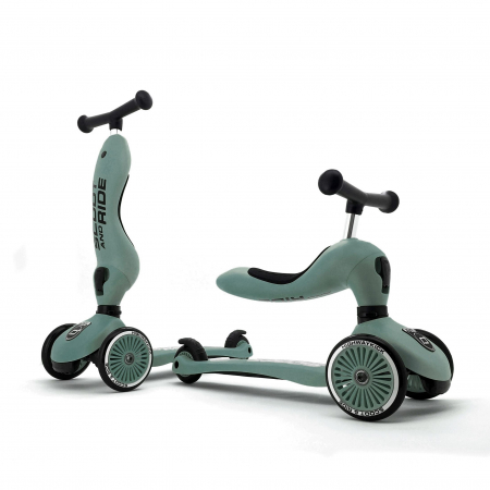 Trotinete - Trotineta copii cu sezut, transformabila 2in1, HighwayKick 1 Forest, 1-5 ani, pana la 50 kg, Scoot & Ride