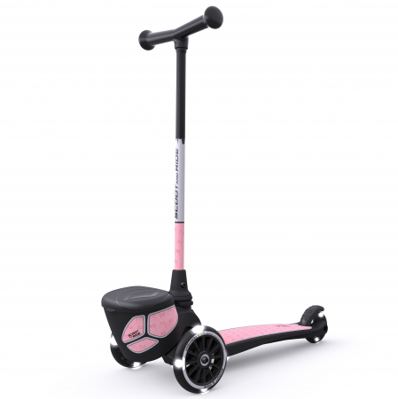 Jocuri si Jucarii exterior - Trotineta copii pliabila cu roti luminoase, suport jucarie, Highwaykick 2 Lifestyle Rose Reflectorizant, 2 ani +, pana la 50 kg, Scoot & Ride