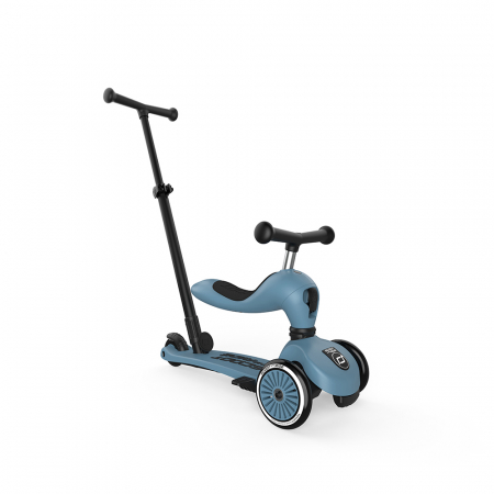 Trotinete - Trotineta copii cu sezut si maner, transformabila 3in1, Highwaykick 1 Push and Go Steel, 1-5 ani, pana la 50 kg, Scoot & Ride