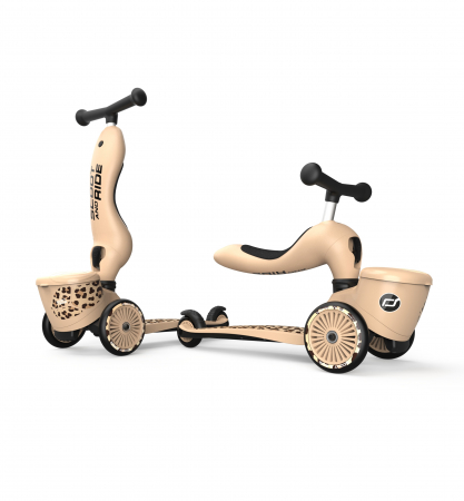 Jocuri si Jucarii exterior - Trotineta copii cu sezut, suport jucarie, transformabila 2in1, HighwayKick 1 Lifestyle Leopard, 1-5 ani, pana la 50 kg, Scoot & Ride