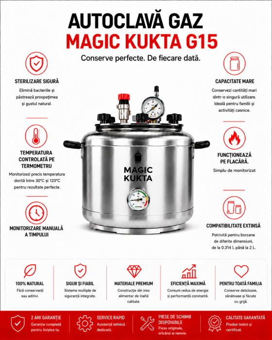 Magic Kukta G15 – Autoclavă pe flacara 15 L | Sistem profesional de sterilizare pentru conserve [2]